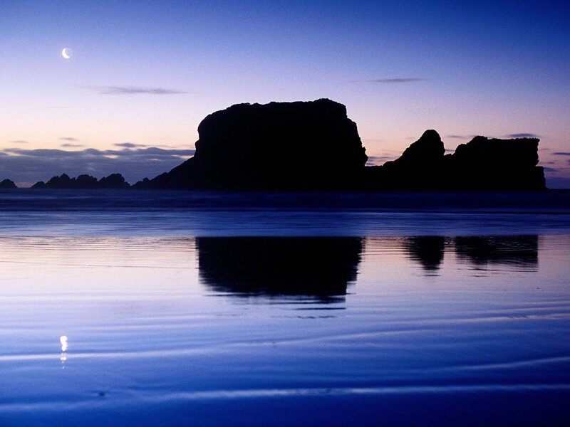 Silhouetted Rocks at Dusk — Blue, Serene