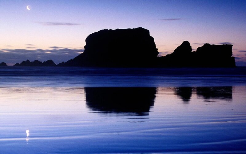 Silhouetted Rocks at Dusk — Blue