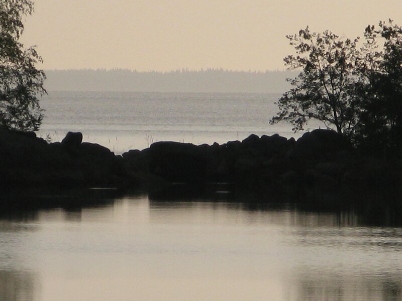 Silhouetted rocks at dusk
