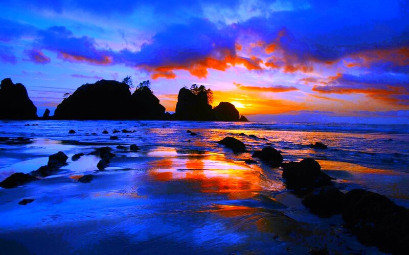 Silhouetted Rocks at Sunset — Blue, Dramatic