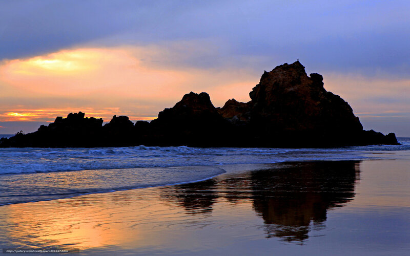 Silhouetted Rocks at Sunset — Blue, Serene, Photograph