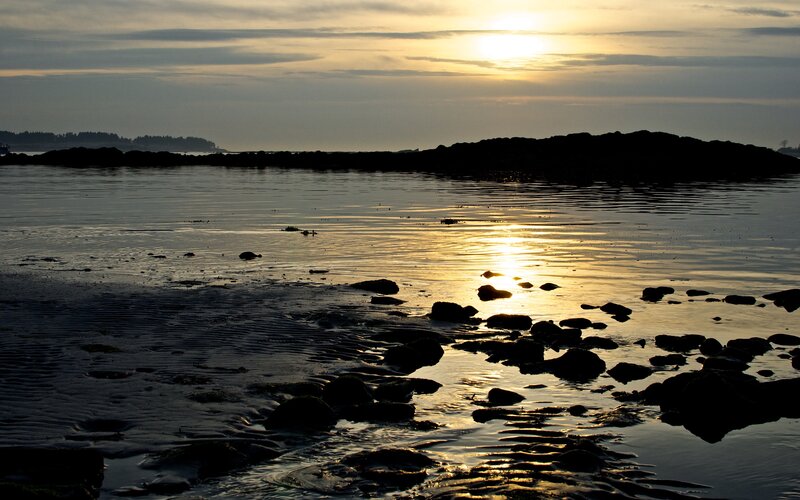 Silhouetted Rocks at Sunset — Gold