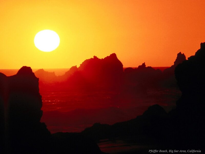 Silhouetted Rocks at Sunset — Orange, Dramatic, Photograph, Sun