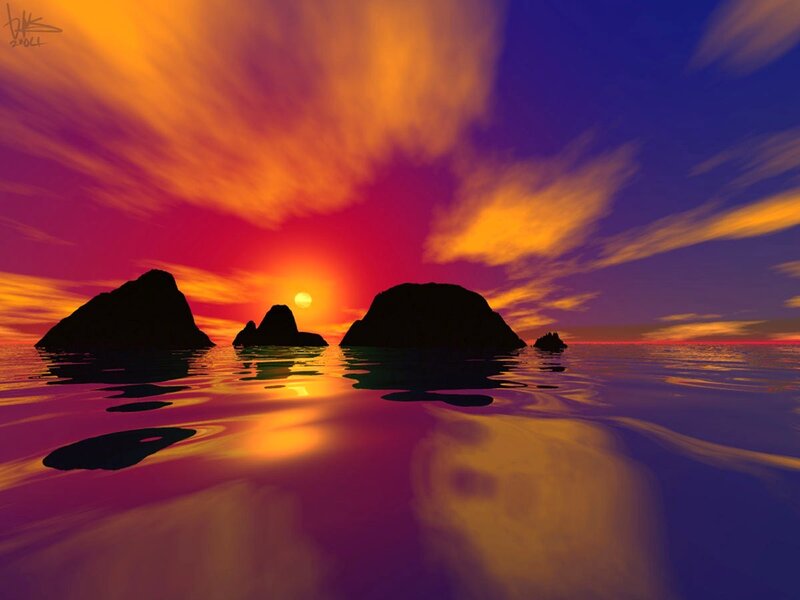 Silhouetted Rocks at Sunset — Purple