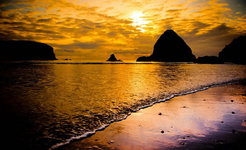 Silhouetted Rocks at Sunset — Yellow, Dramatic