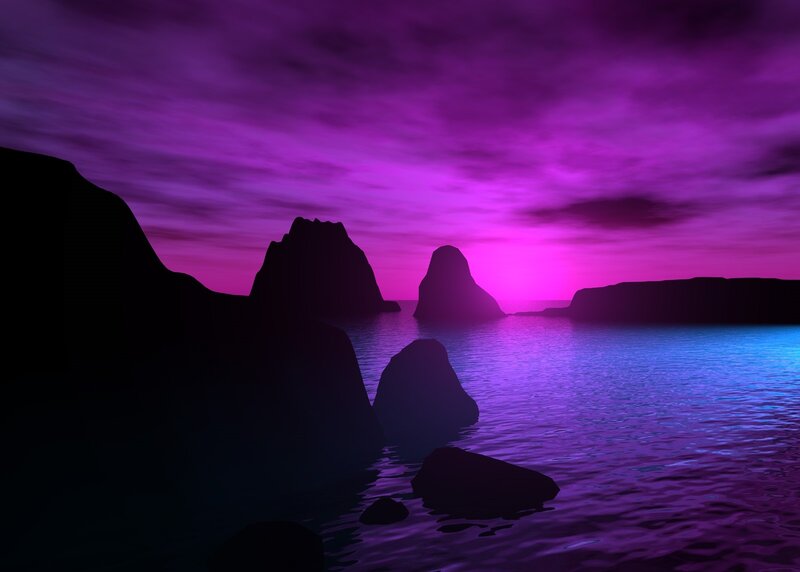 Silhouetted Rocks in Water — Purple
