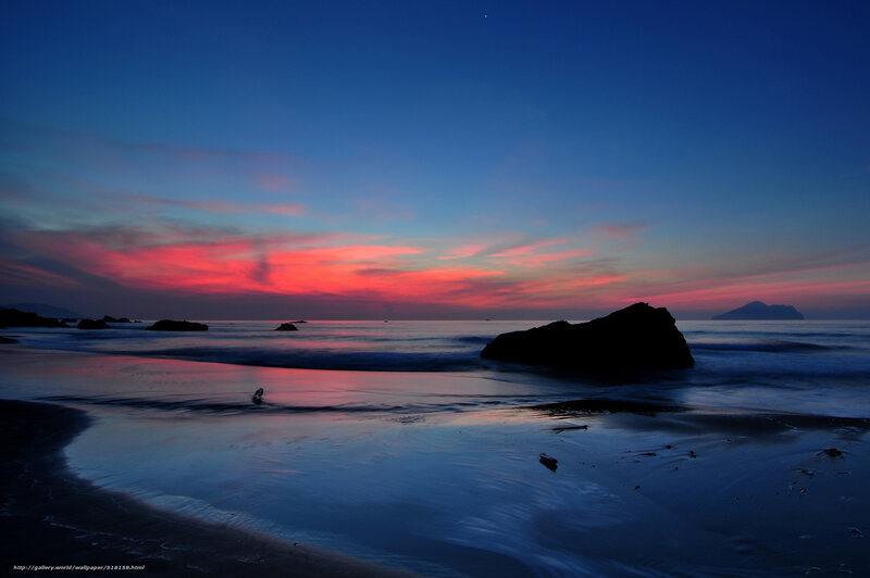 Silhouetted Rocks on Beach — Blue, Serene