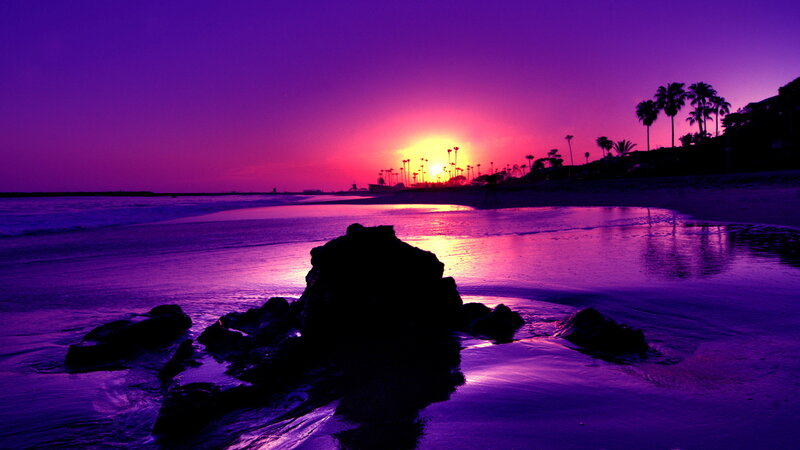Silhouetted Rocks on Beach — Purple