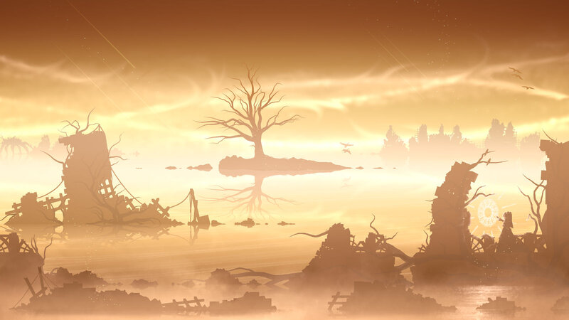 Silhouetted Ruins at Sunset — Orange