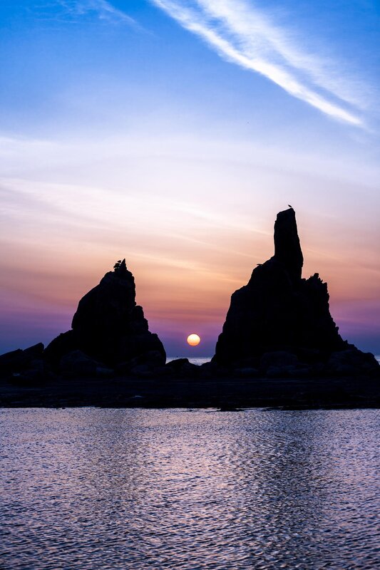 Silhouetted Sea Stacks — Blue, Serene