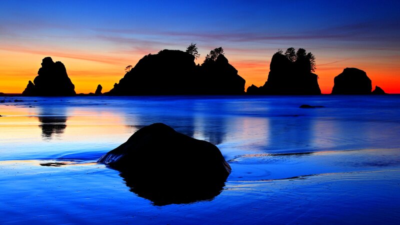 Silhouetted Sea Stacks — Blue