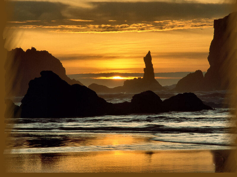 Silhouetted Sea Stacks — Orange