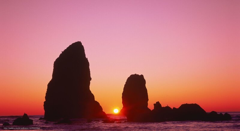 Silhouetted Sea Stacks — Pink