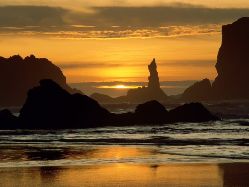 Silhouetted Sea Stacks — Serene