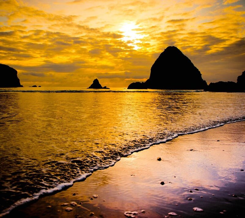 Silhouetted Sea Stacks — Yellow