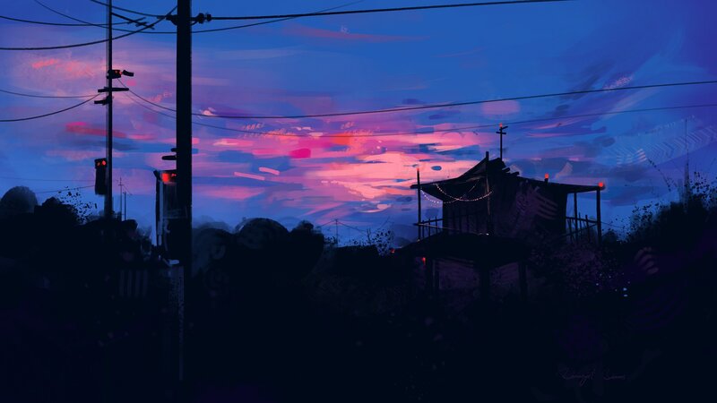 Silhouetted Shack at Dusk