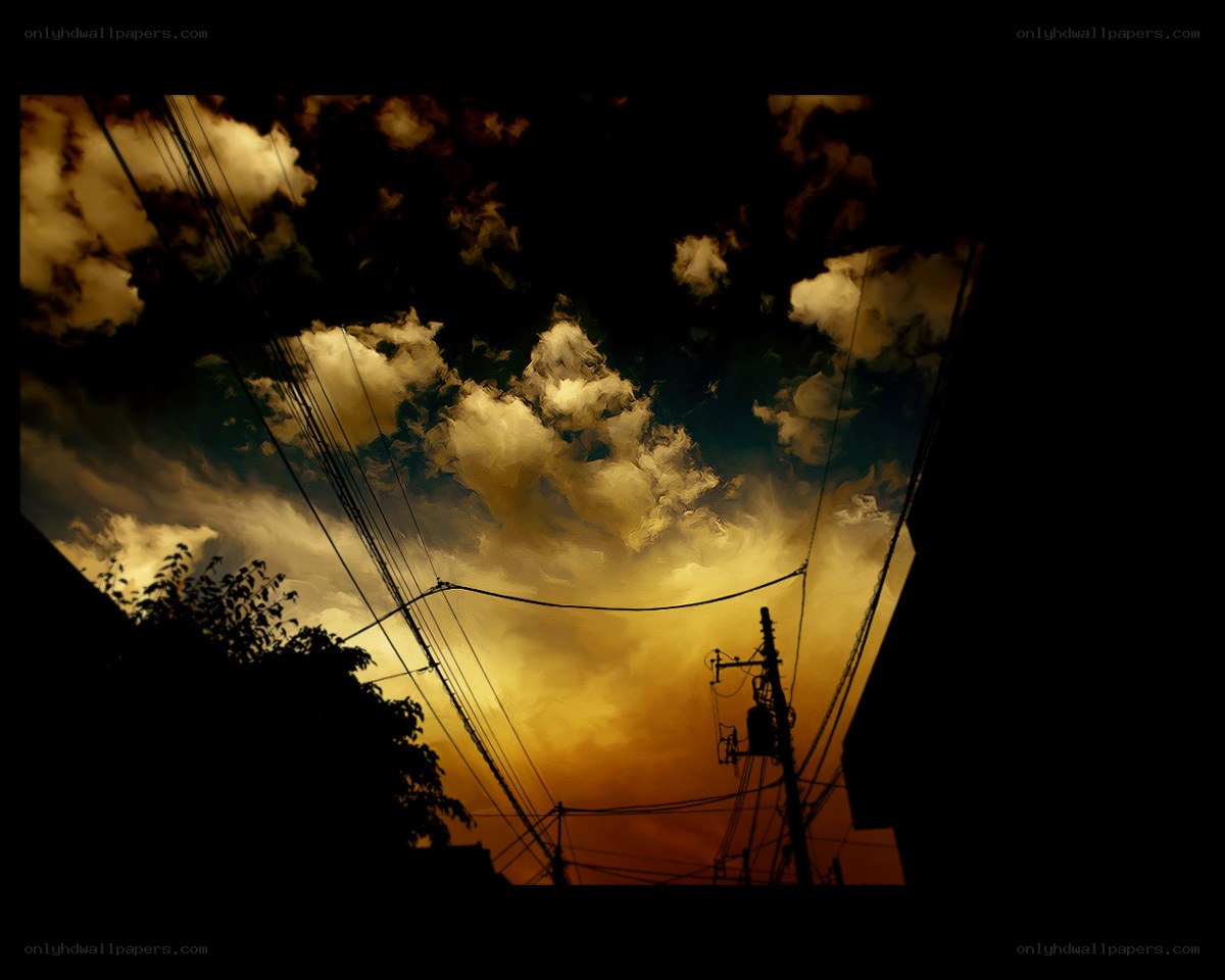 Silhouetted sky with power lines