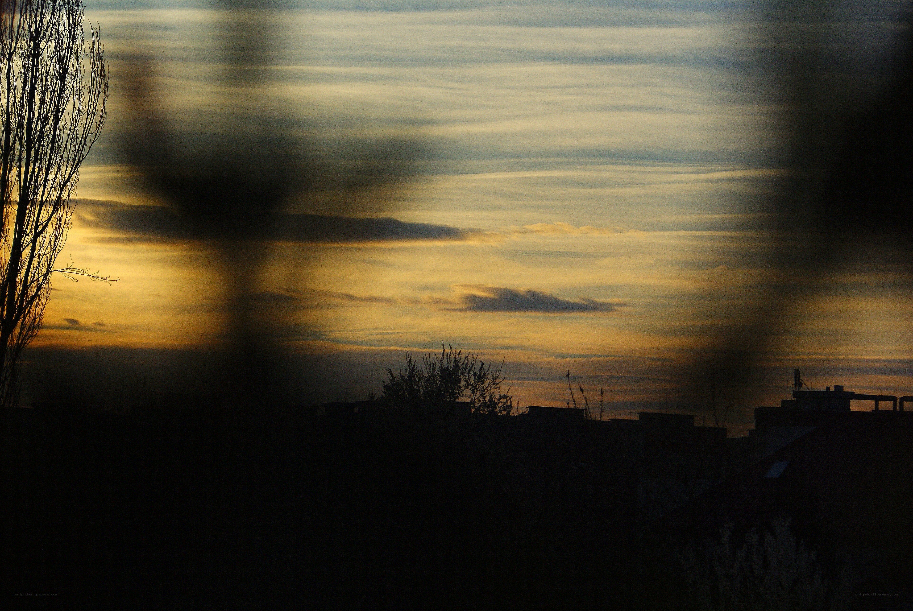 Silhouetted skyline at sunset