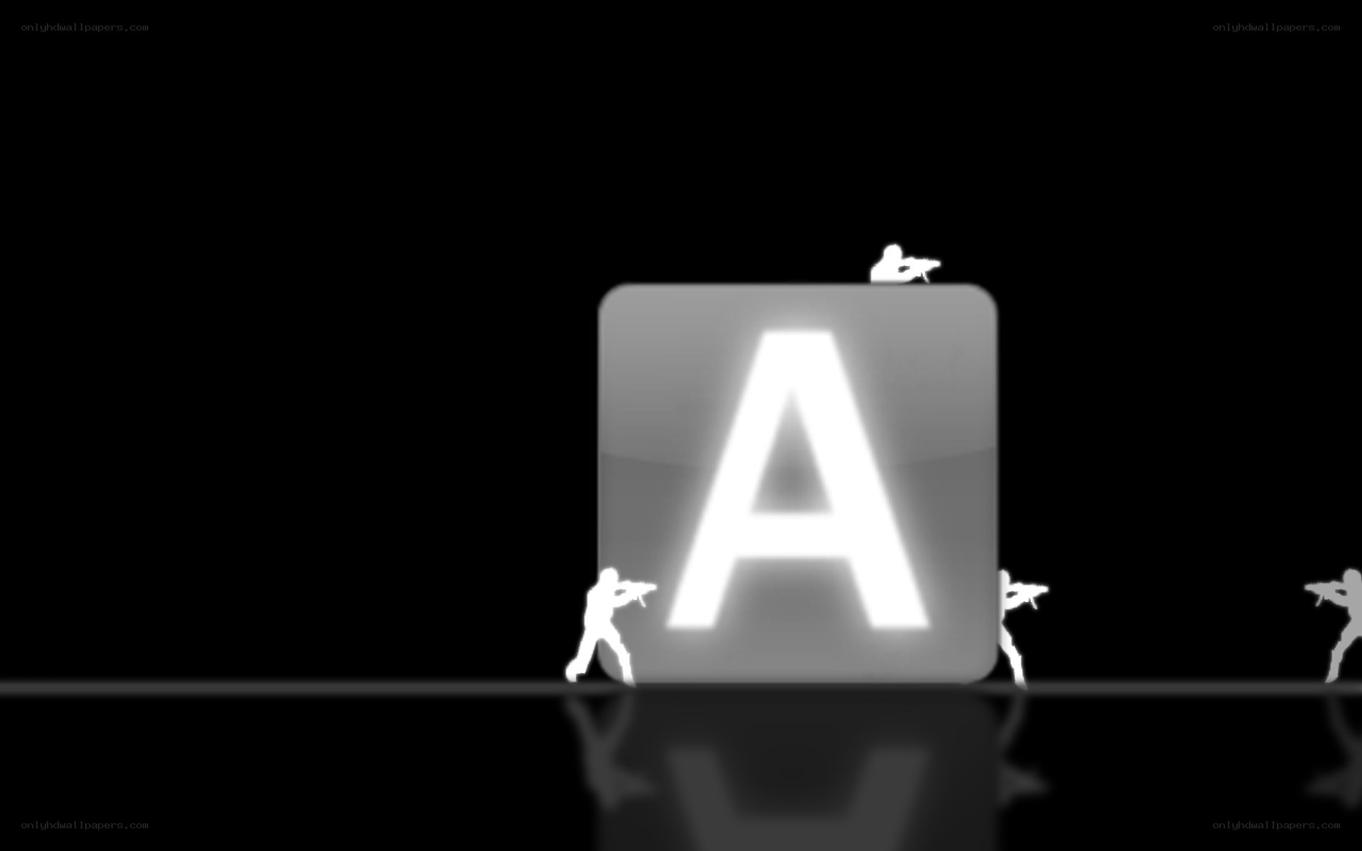Silhouetted soldiers attacking a letter A