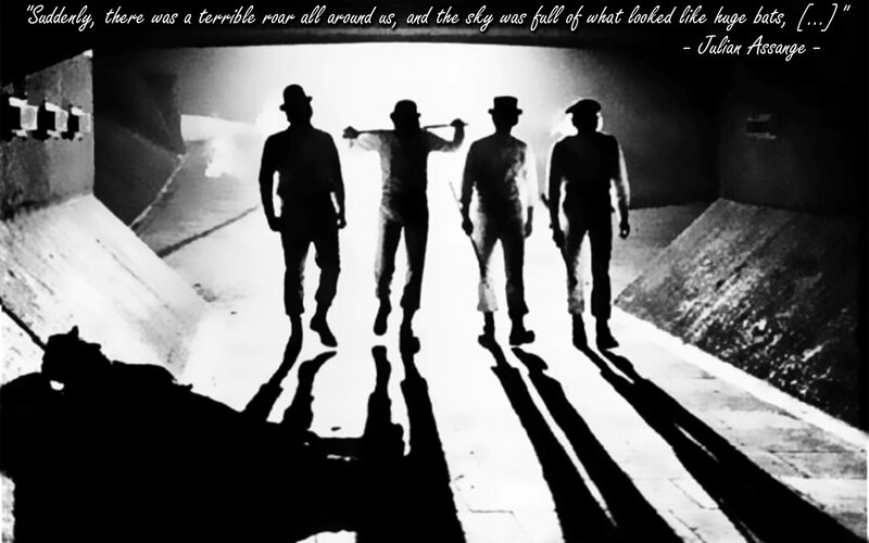 Silhouetted soldiers in tunnel