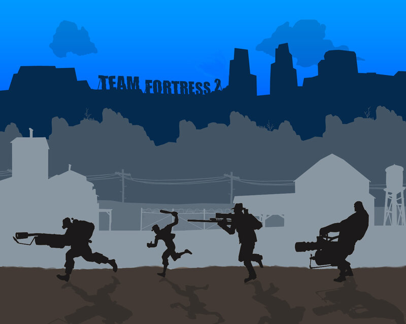 Silhouetted Soldiers Running — Blue