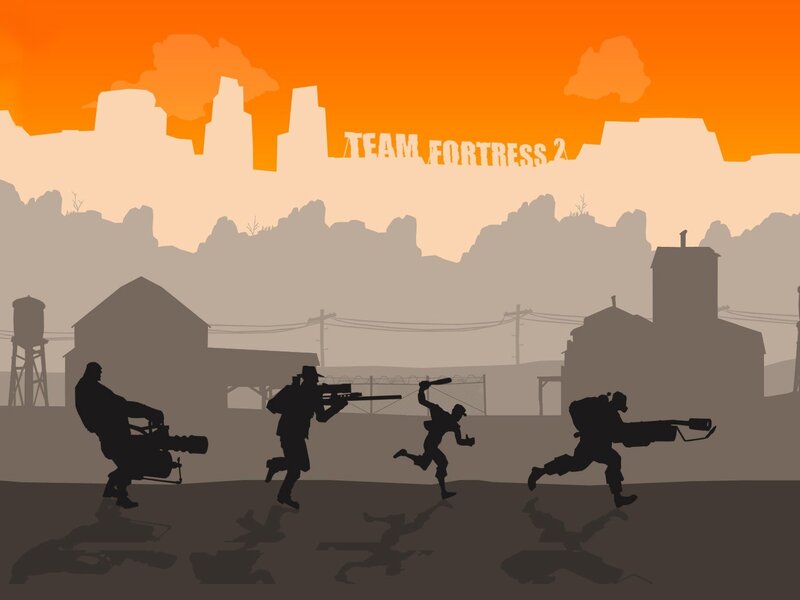 Silhouetted Soldiers Running — Orange, Dramatic