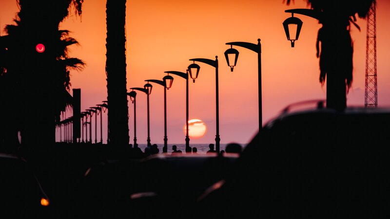 Silhouetted Street Lamps