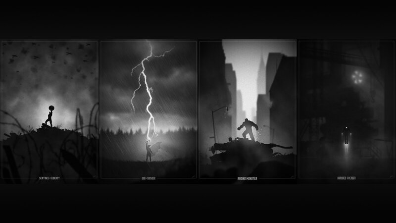 Silhouetted Superheroes — Black, Dramatic, Night