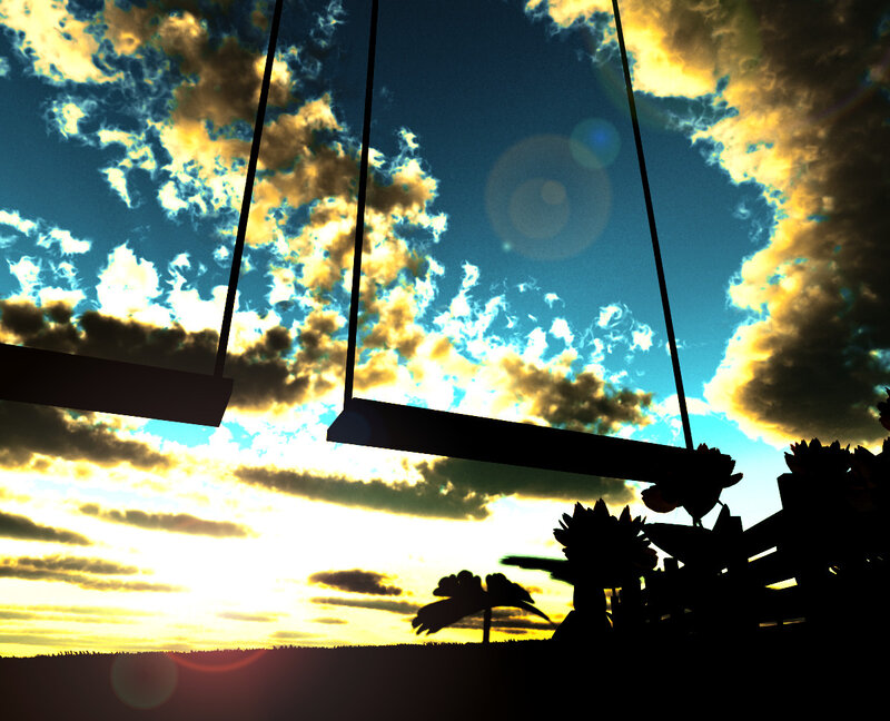 Silhouetted Swings at Sunset