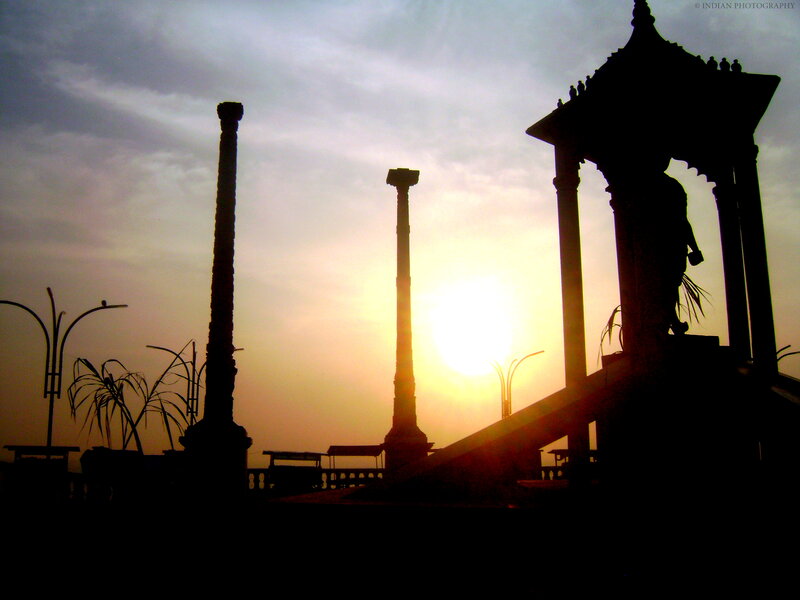 Silhouetted Temple Pillars