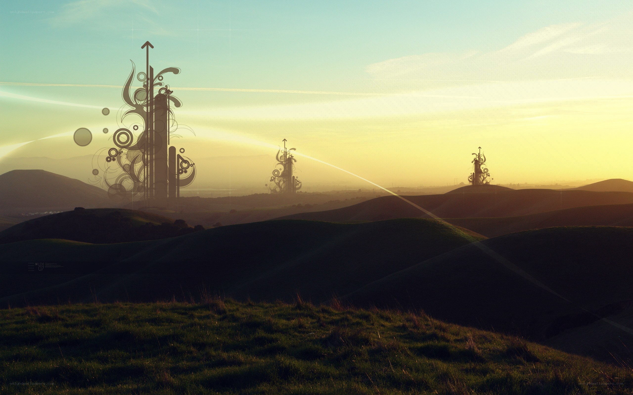 Silhouetted towers at sunset