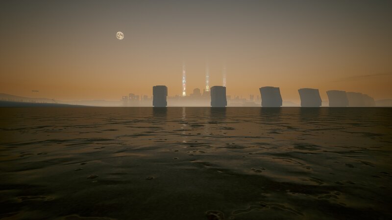 Silhouetted Towers in Water