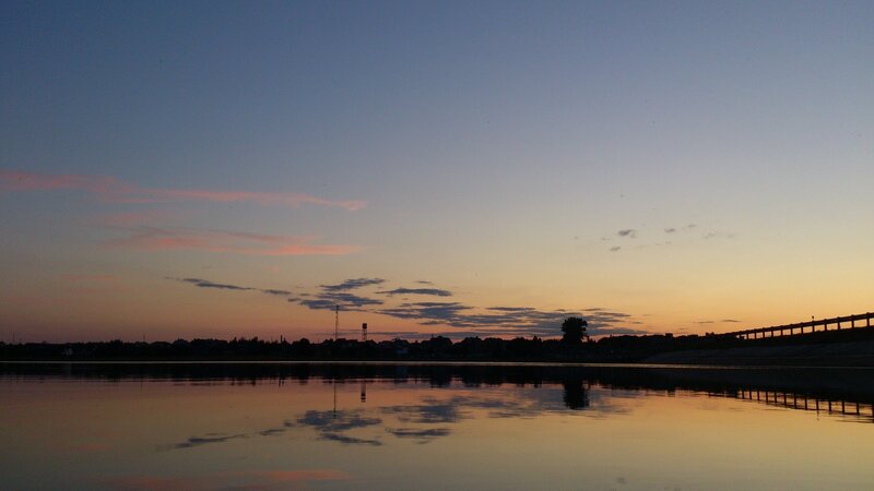 Silhouetted Town at Sunset — Blue