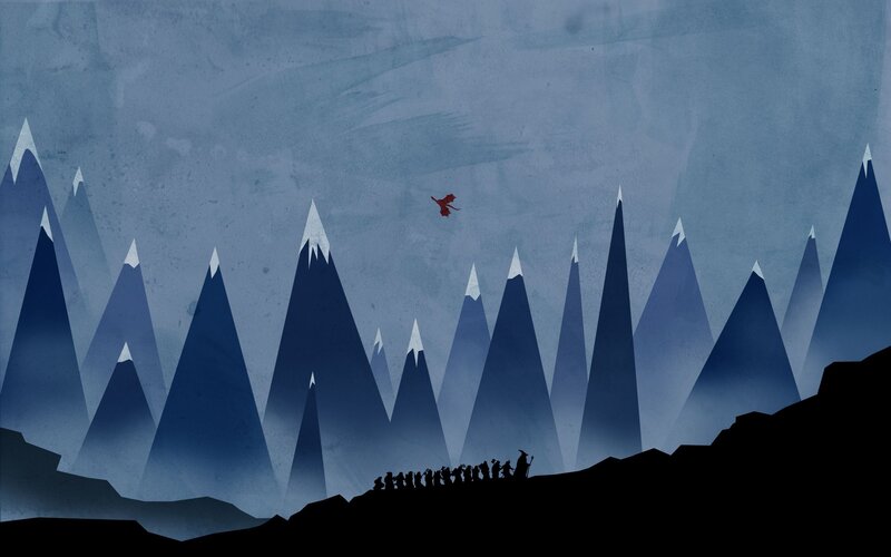 Silhouetted travelers in mountainous landscape