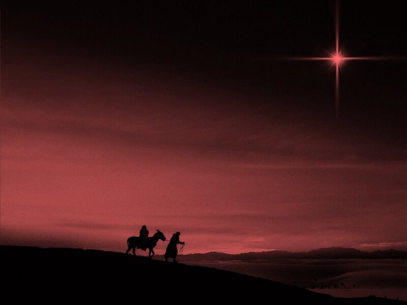 Silhouetted Travelers on Hill — Red