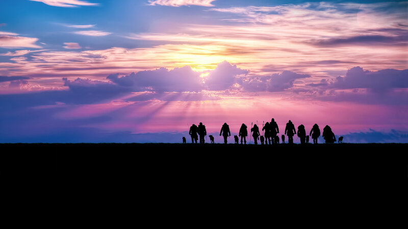 Silhouetted Travelers — Purple, Dramatic