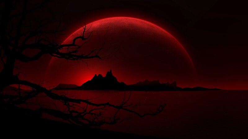 Silhouetted Tree and Island — Red