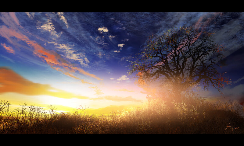 Silhouetted Tree at Sunset — Blue