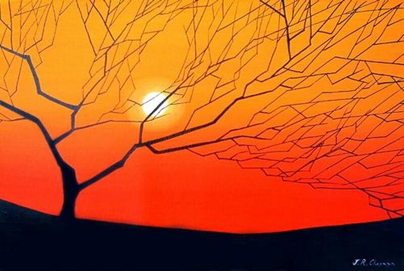 Silhouetted Tree Branches — Orange, Dramatic, Sunset, Illustration