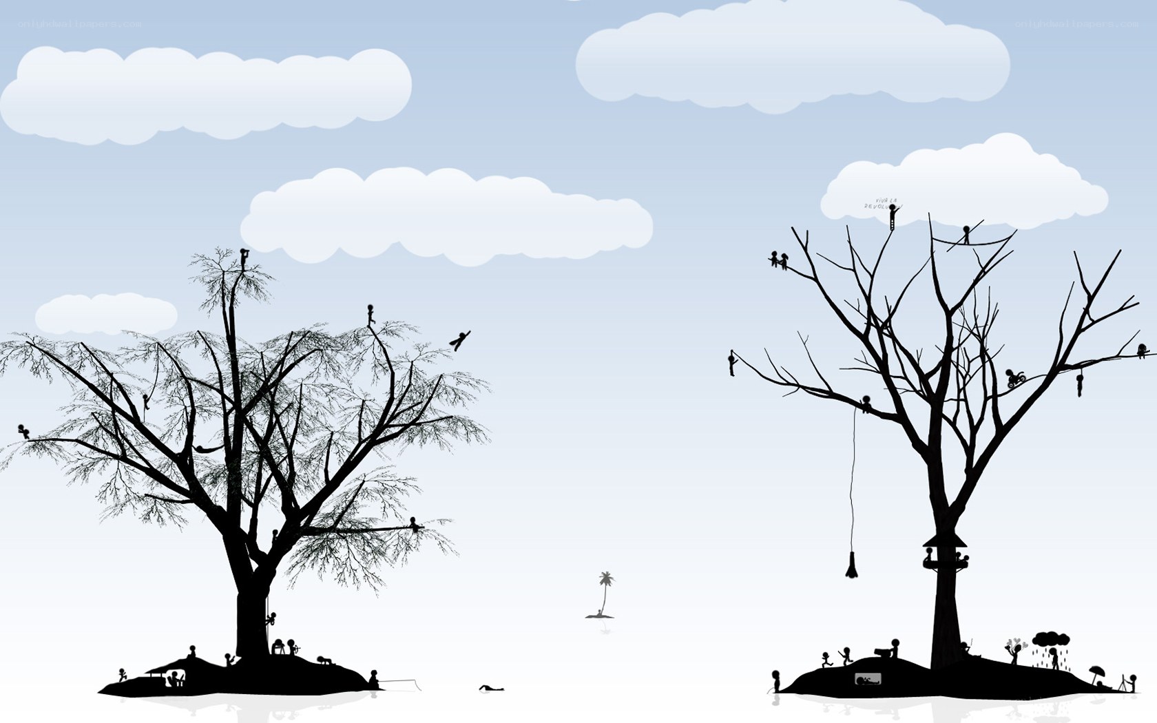 Silhouetted tree islands