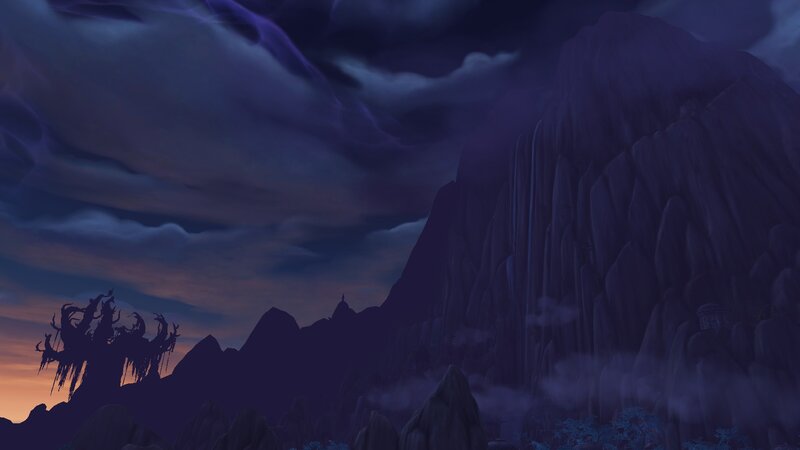 Silhouetted Tree on Mountain — Purple