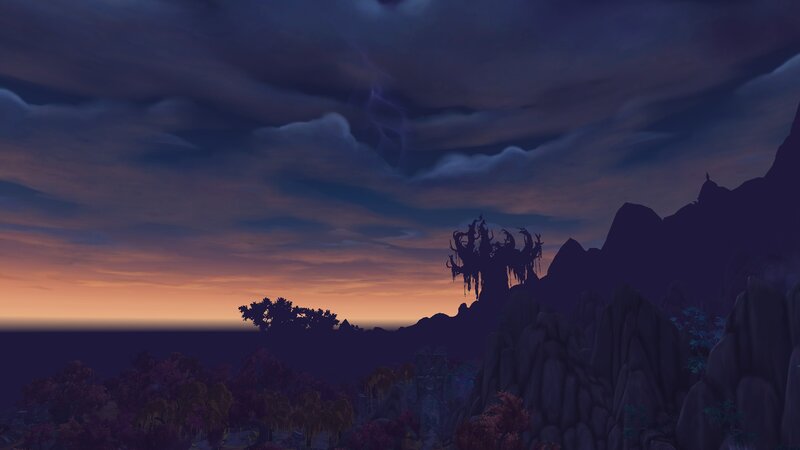 Silhouetted Tree on Rocks — Purple