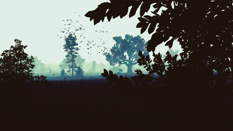 Silhouetted Trees and Birds — Black, Serene
