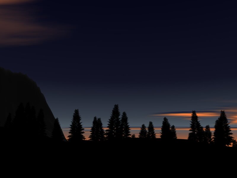 Silhouetted Trees and Mountain — Black, Serene