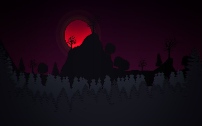 Silhouetted Trees and Mountain — Black