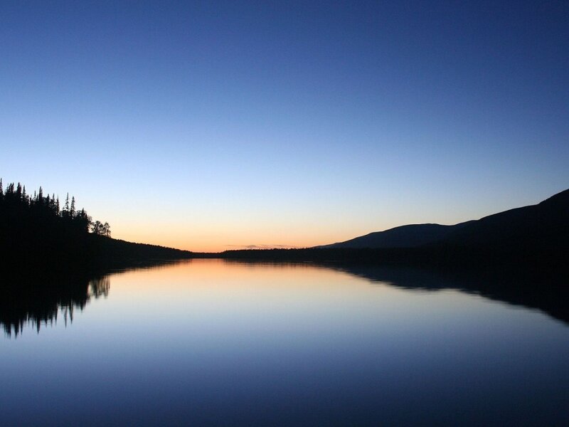 Silhouetted Trees and Mountains — Blue, Serene