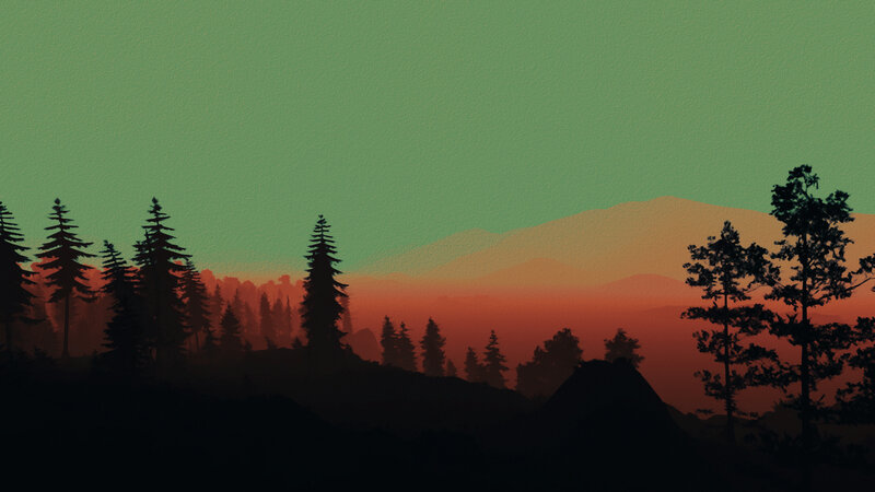 Silhouetted Trees and Mountains — Green