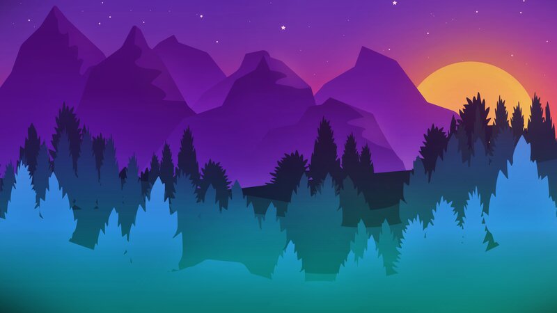 Silhouetted Trees and Mountains — Purple