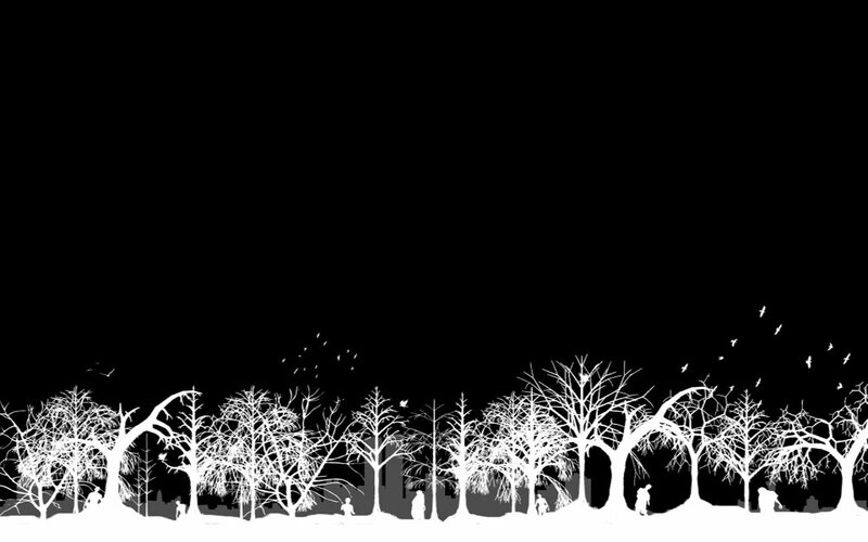 Silhouetted Trees and People — Black
