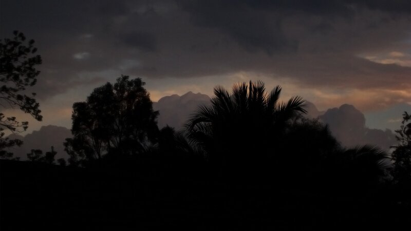 Silhouetted Trees at Dusk — Black, Dramatic, Sunset, Photograph, Mountains